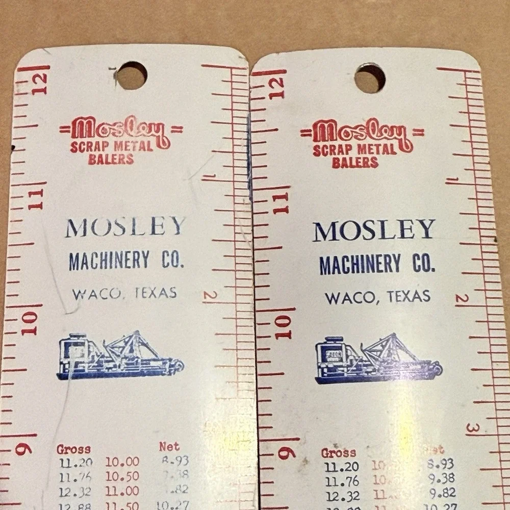 vintage Mosley Machinery Co. advertising rulers sizes from 6 pt. to 19 pt. Set 2